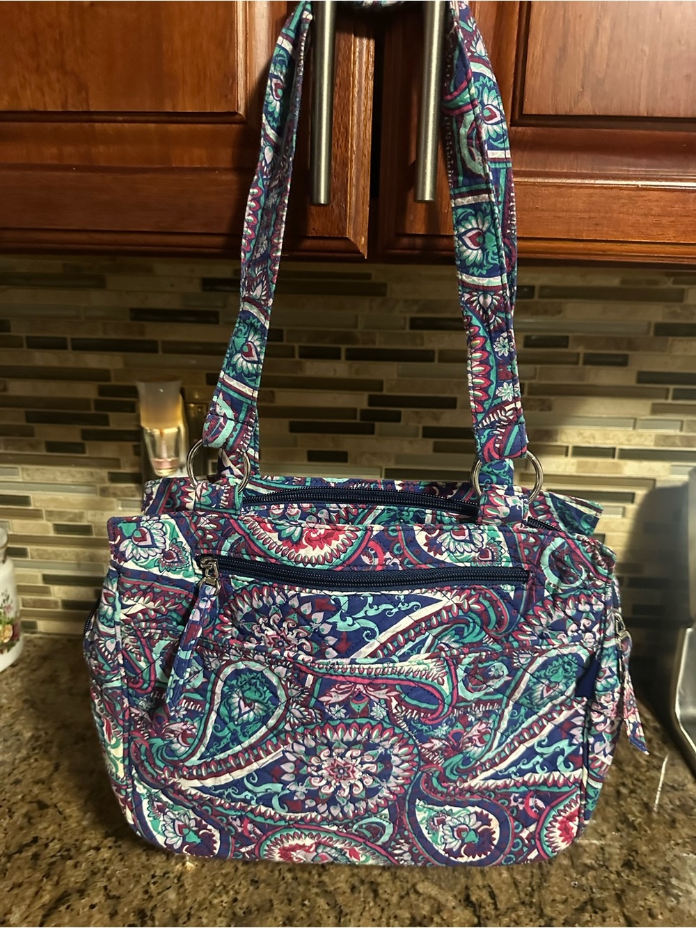Waverly Quilted Paisley Shoulder Bag in Teal & Purple
